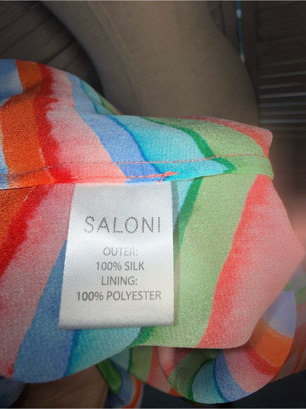 SALONI Lea Silk Maxi Dress Multicolor Watercolor Rainbow Stripe V-Neck 12 - Picture 7 of 8